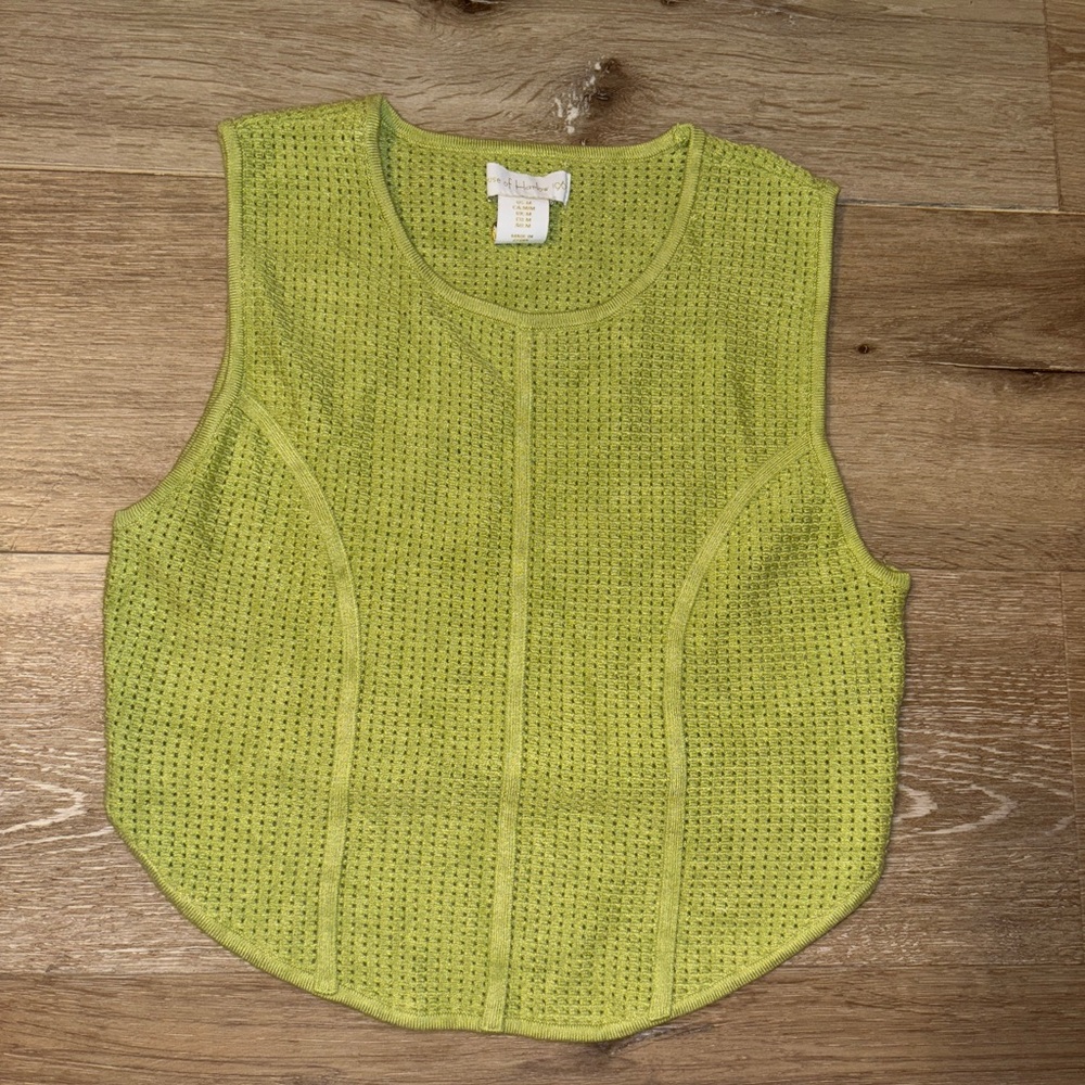 House of Harlow 1960 Green Cropped Tank – Sheer Waffle Knit, Size M